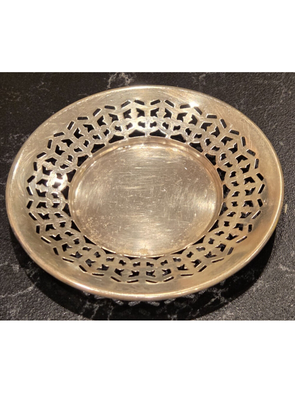 Vintage Silverplate Pierced Bon Bon Candy Nut Dish 5" Round Decorative Bowl